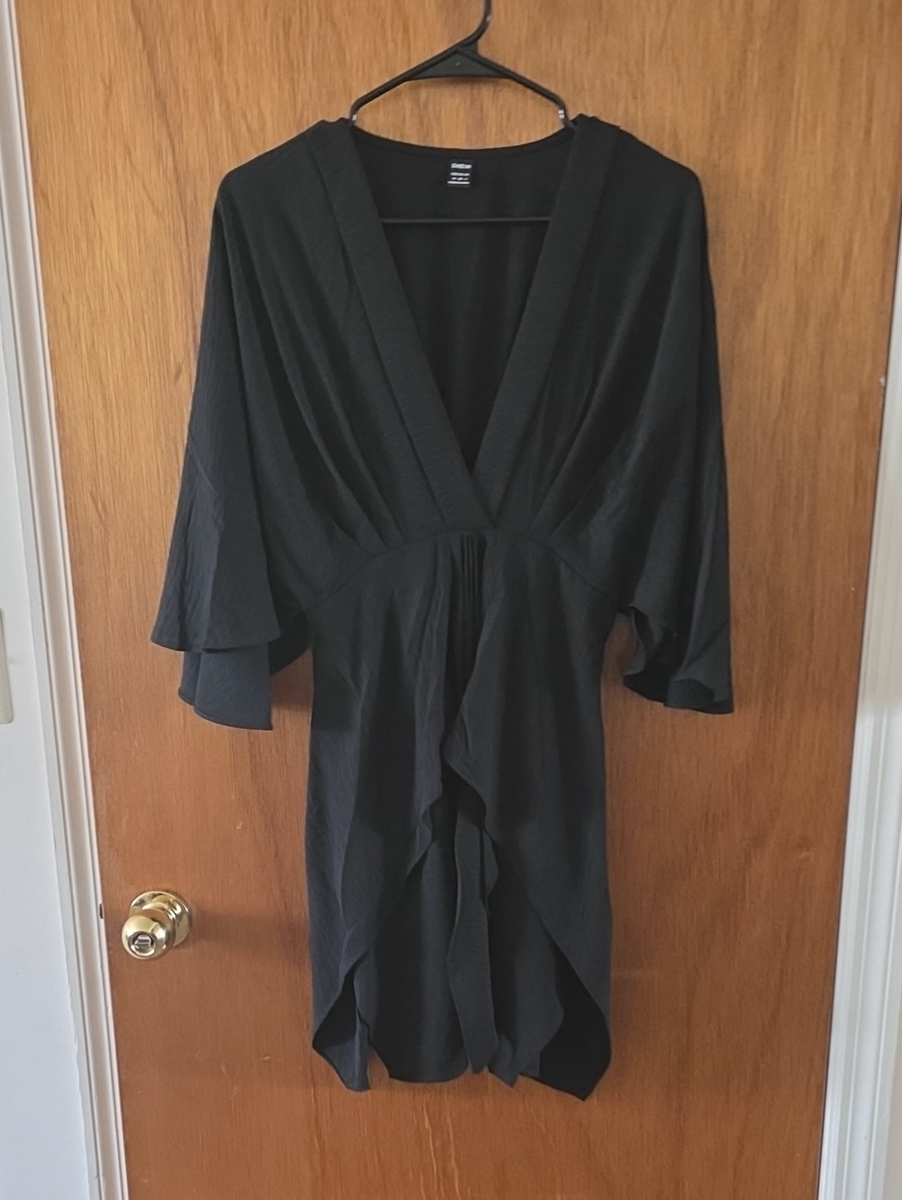 SHEIN Black Plunging Deep V-Neck Kimono Sleeve Asymmetric Tunic Dress Top